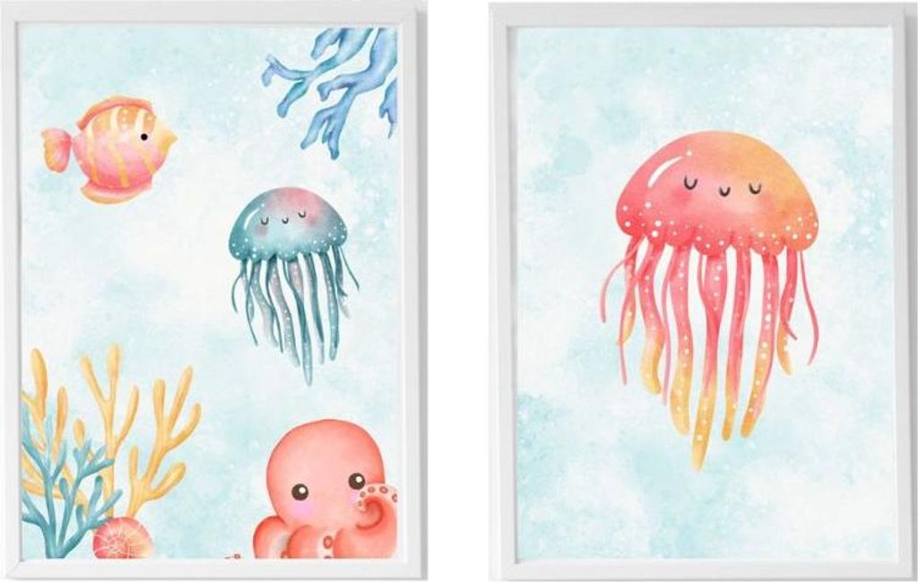 Crochetts Set of 2 jellyfish ocean wall frames for children LMN-93-C