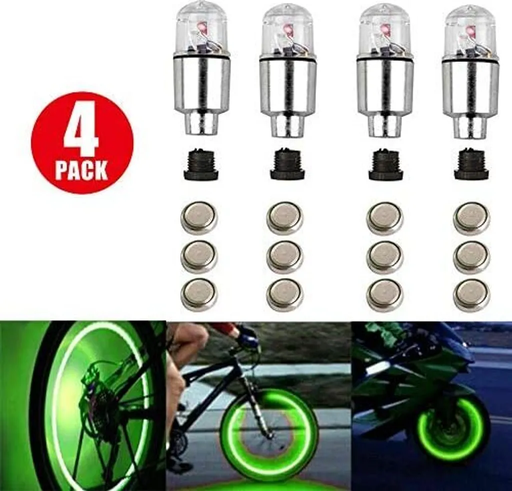4 Valvole LED Ruota High-Tech Verde Sensore Movimento Argento