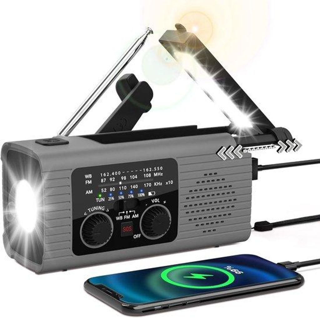 Kurbelradio Notfallradio mit 4000mAh Powerbank – Solar & Batterie Tragbares Radio, SOS-Alarm, LED Taschenlampe, Outdoor & Camping Krisenvorsorge
