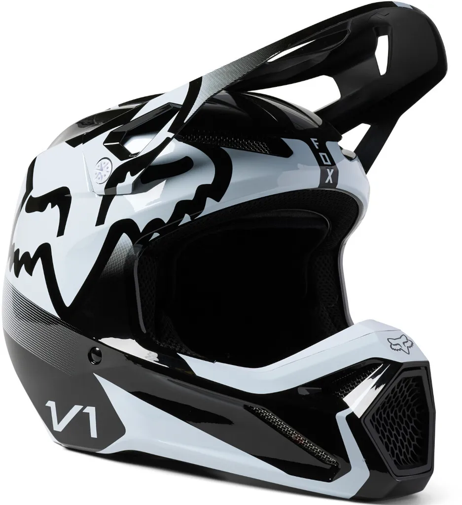 Casque Fox Yth V1 Leed MX Noir Blanc YM pour Enfant Motocross DOT ECE