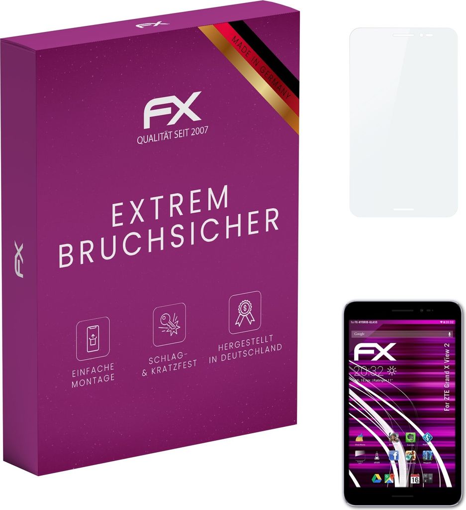 atFoliX FX-Hybrid-Glass Displayfolie kompatibel mit ZTE Grand X View 2 Glasfolie