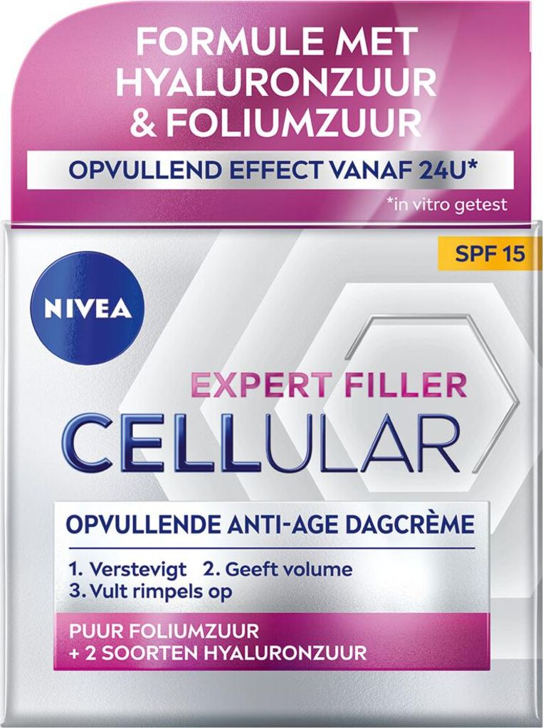 NIVEA – CELLular Expert Filler Tagescreme – Anti-Aging Gesichtscreme – LSF 15 – Mit Hyaluronsäure, Kreatin & Folsäure – 50 ml - 1 Stück
