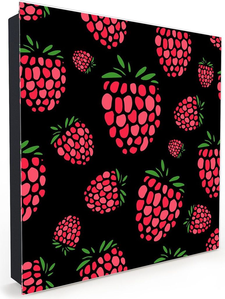 Nachbildung-Schlüsselkasten, Magnetpinnwand und Memoboard mit Glasfront Motiv Muster aus Himbeeren
