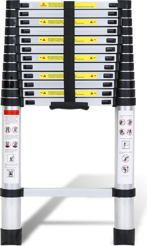 Izrielar Aluminium Teleskopleiter 3,8M, Leiter Ausziehbar, Klappleiter, Mehrzweckleiter, Stehleiter, Haushaltsleiter, Außenleiter, 150 kg Belastba...