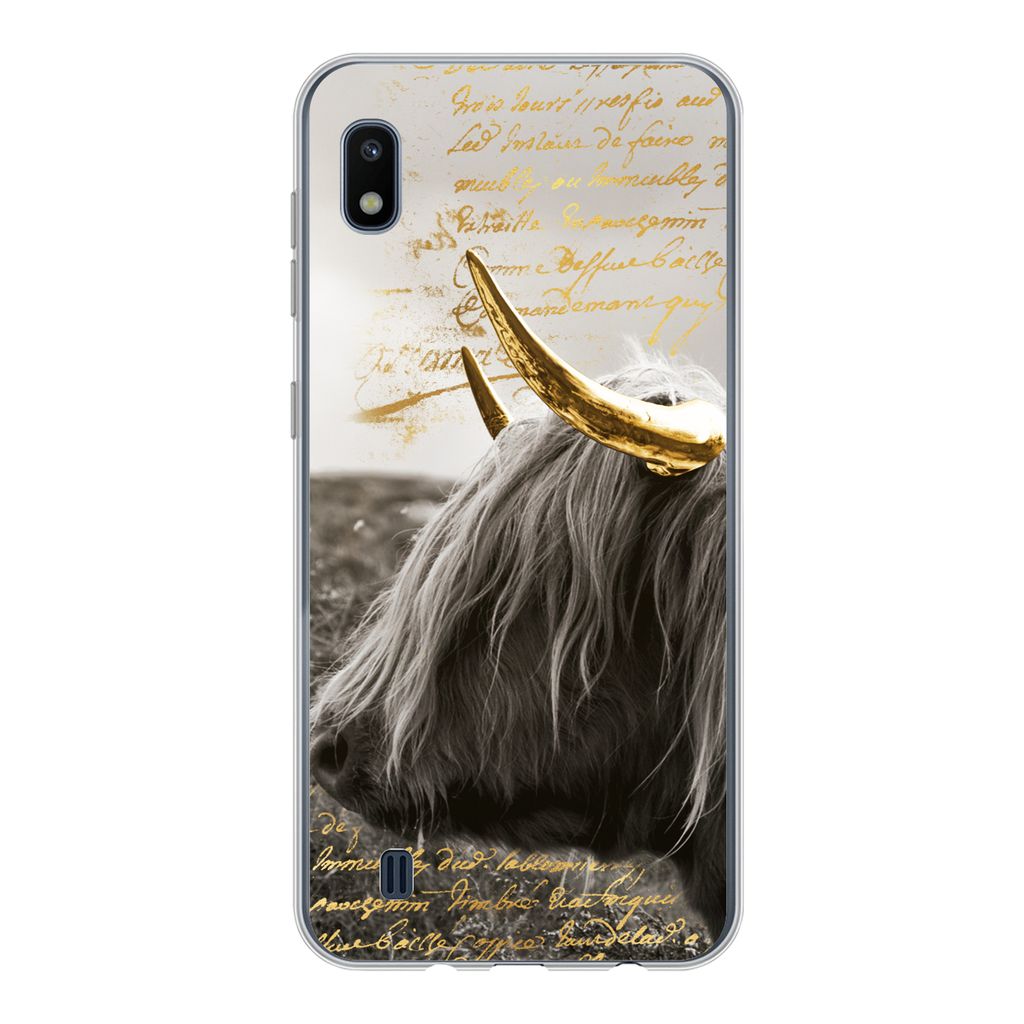 MuchoWow Handyhülle Schutzhülle Hülle für Samsung Galaxy A10 Schottischer Highlander - Gold - Hoorn Silikon Softcase Handy Hülle - Schutzhülle