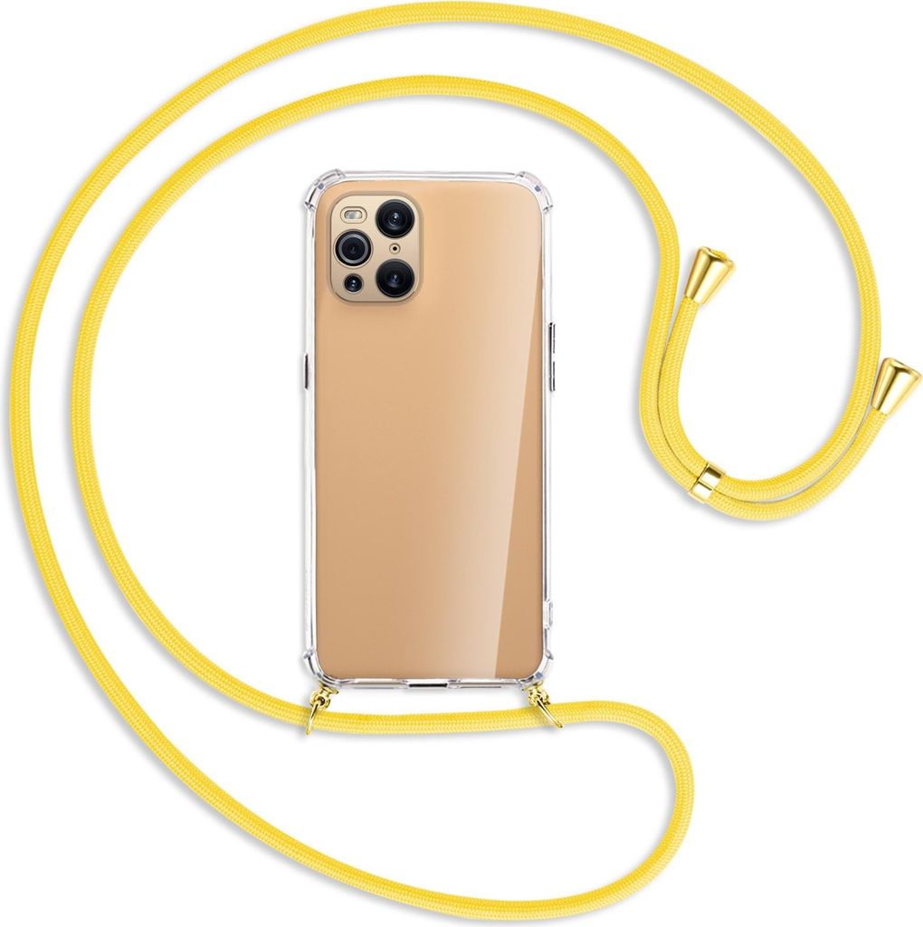 Handykette Backcover-Schutzhülle mit Band (Metall goldfarben) für Oppo Find X3 Pro - gelb