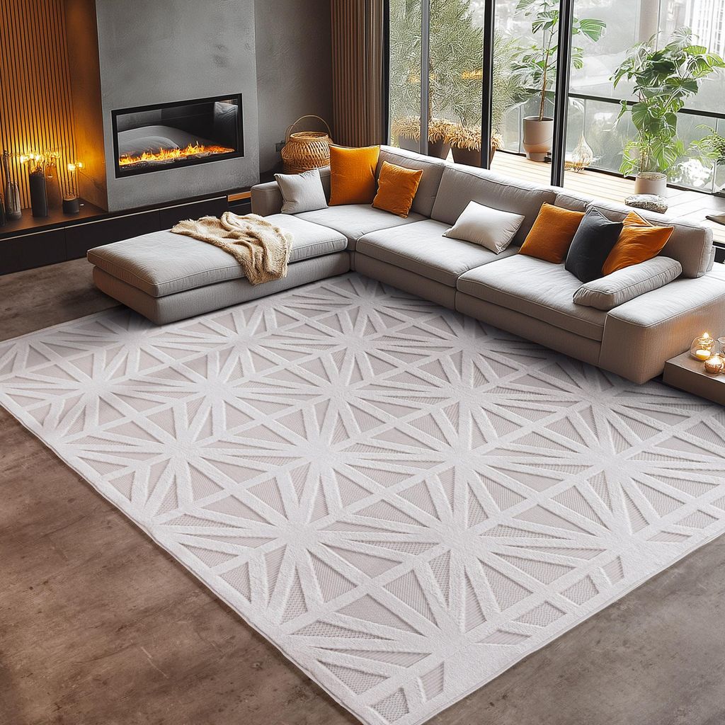 Carpetsale24 Indoor Outdoor Teppich wetterfest 3D Optik Skandinavisches Design waschbar wetterbeständiges Wohnzimmer Terrasse Grösse: 280x370 cm
