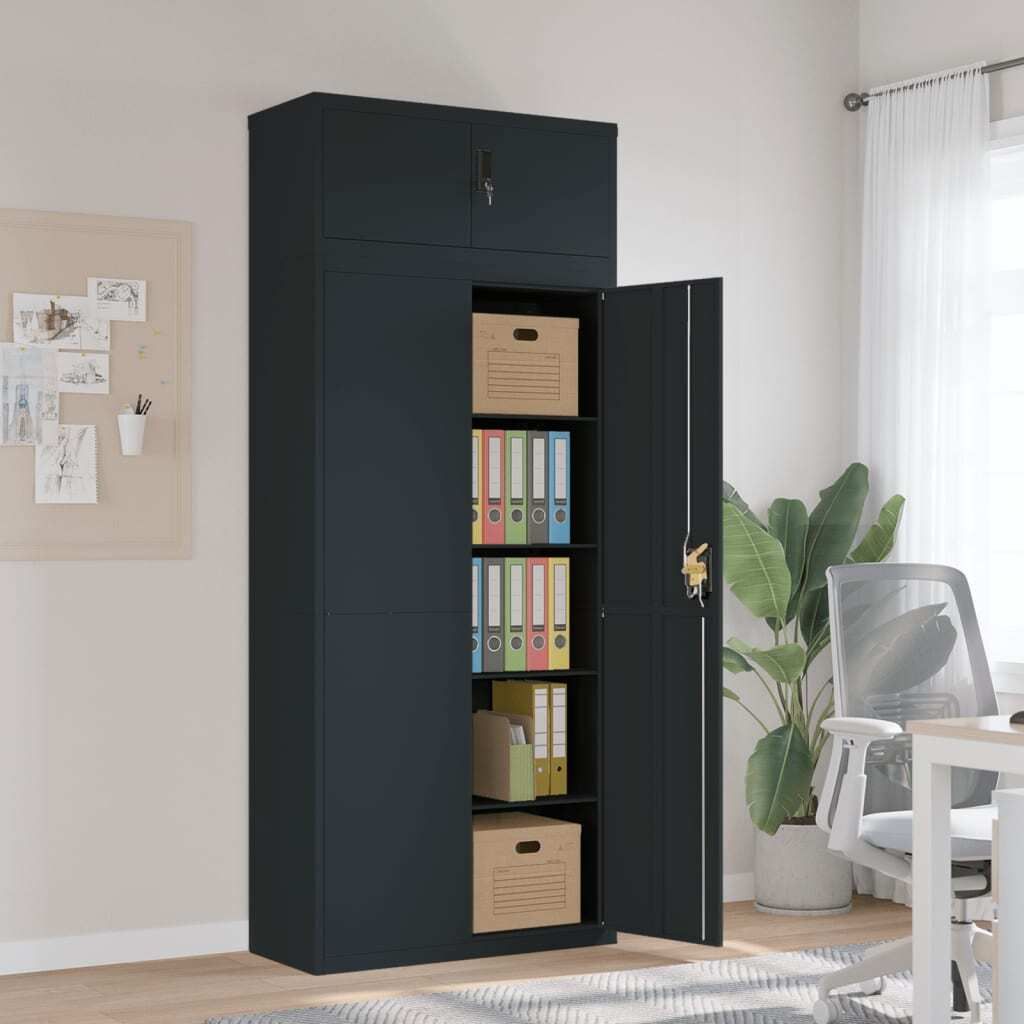 CLORIS Aktenschrank Anthrazit 90x40x220 cm Stahl - Kommoden 348