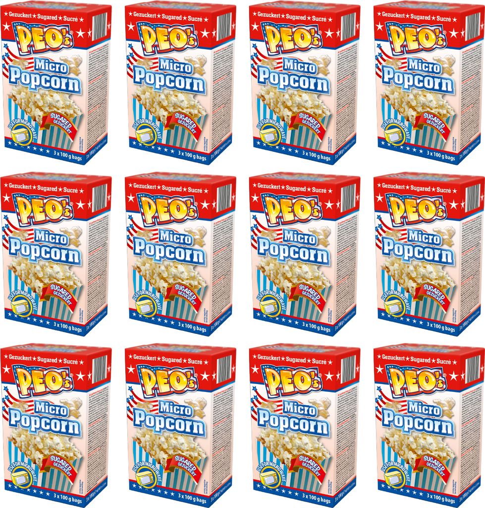 PEO's Mikrowelle Popcorn Gezuckert 12 Schachteln mit 3 x Produktbild 