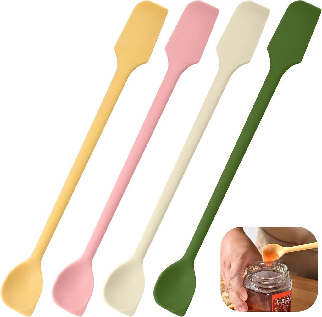 4-teiliges Mini-Silikonspatel-Set – Kleine, schmale Teigschaber für Flaschen und Kosmetikartikel – Flexibler Löffel für Marmeladengläser ...