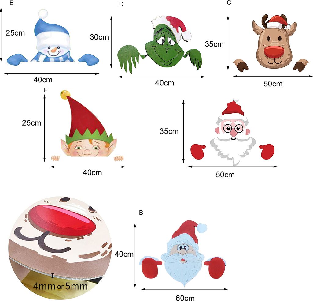 Weihnachtsmann-Zaun-Späher, feuchtigkeitsbeständig, stark, festliche Atmosphäre, 3D-Garten, Hof, Schneemann, Elfe, Zaun-Späher für Party