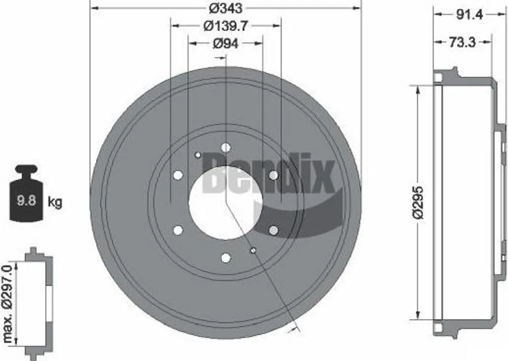 Tambour de frein BENDIX BDM1098 OE 6000609724 pour Fiat Fullback