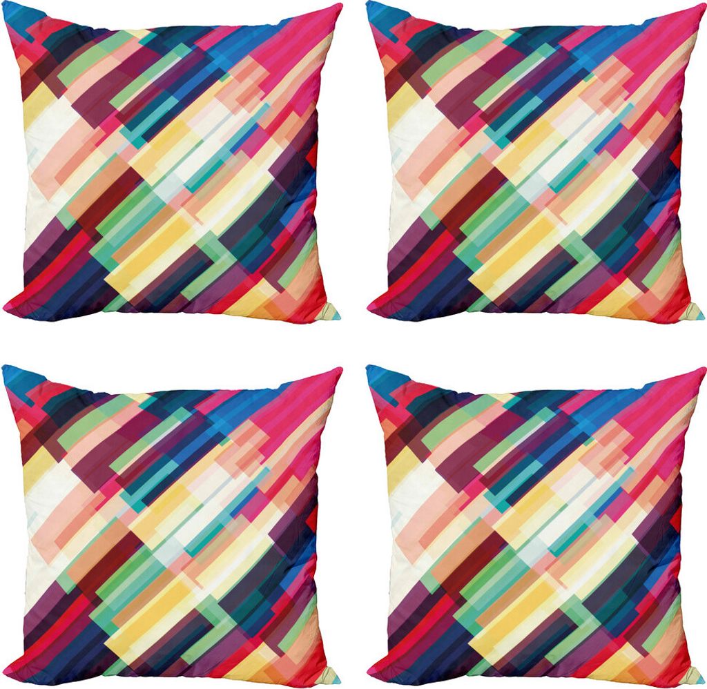 ABAKUHAUS Abstrakt Kissenbezug Set (4 Stück), Geometrische Farblinien, Moderner Doppelseitiger Digitaldruck, 50 cm x 50 cm, Mehrfarbig