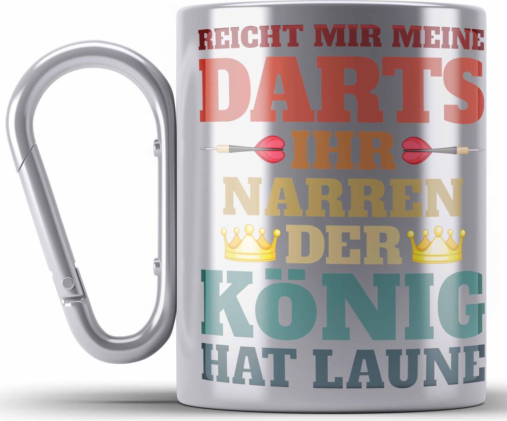 Trendation - Dart Edelstahl Tasse Karabiner Dartpfeil Reicht Mir Meine Darts Spruch Männer Dart-Spieler Geschenkidee (Silber)