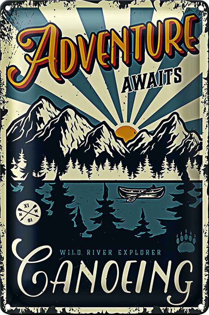 Blechschild Kanu 20x30cm Adventure awaits Ganoeing Sport