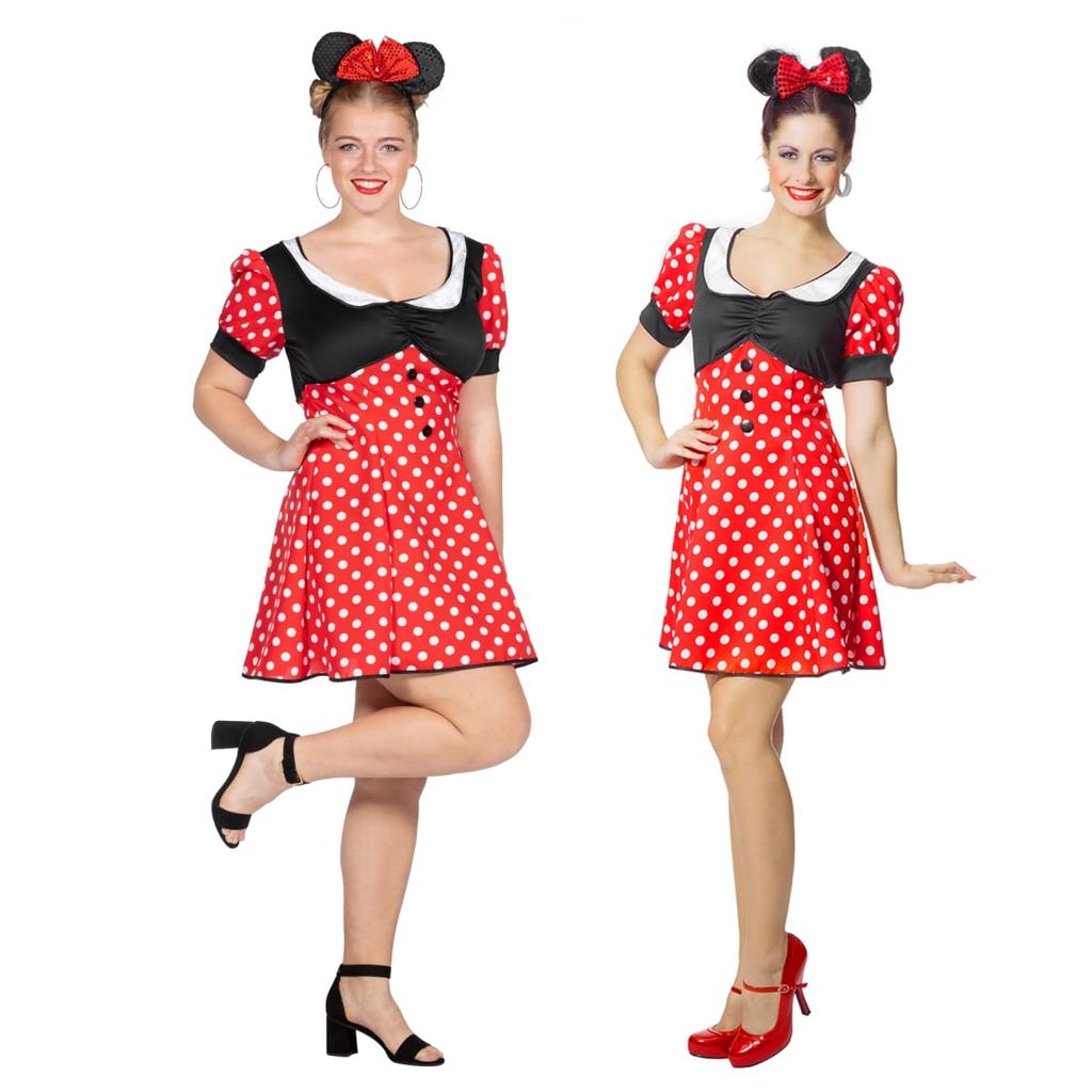 Minnie-Maus-Damen-Kostüm Rot/Schwarz/Weiß 56