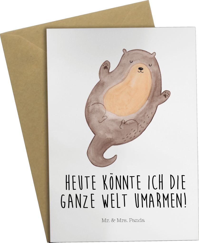 Mr. & Mrs. Panda Klappkarte Otter Umarmen - Weiß - Geschenk, osterkarte, glücklich, Hallo, gut Gelaunt, hochzeitskarten, Grußkarte, Glückwunsch...