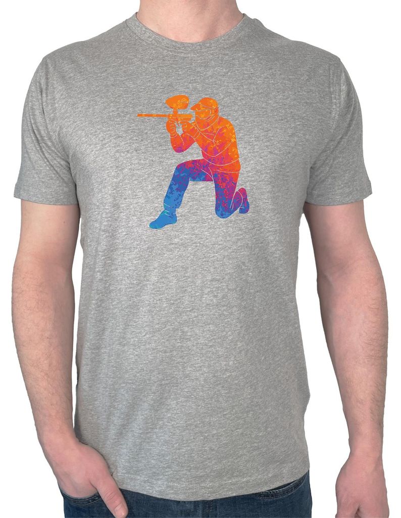 Huuraa Herren T-Shirt Paintball bunte Silhouette M Sport Grey Bio Baumwolle Fairtrade Herrenshirt Geschenkidee