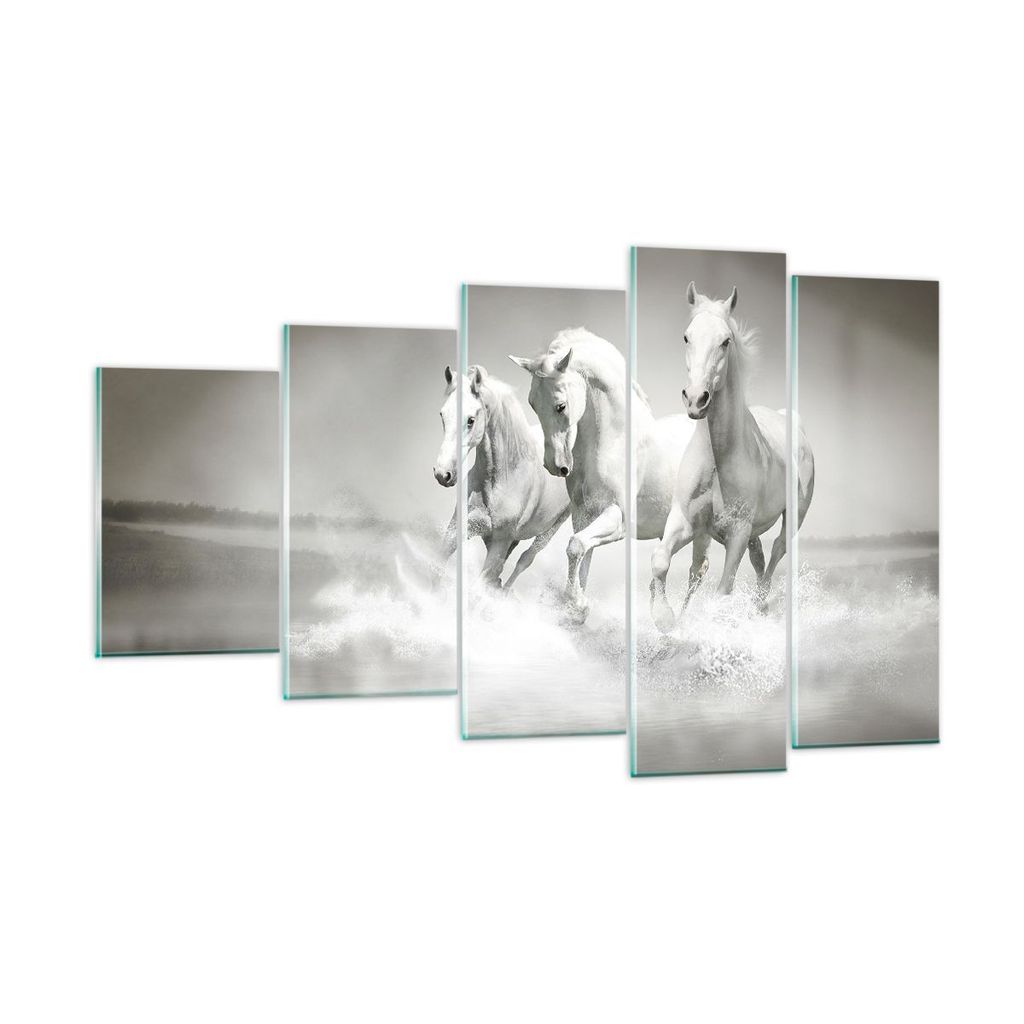 Bilder auf glas - Bauernhof pferde galopp freiheit - 100x60cm - Glasbilder - Wandbilder - Kunstdruck - zum Aufhängen bereit - Wanddekoration aus G...