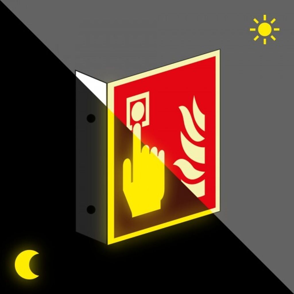 Schild | PERMALIGHT power langnachleuchtend Fahnenschild Brandmelder, doppels...
