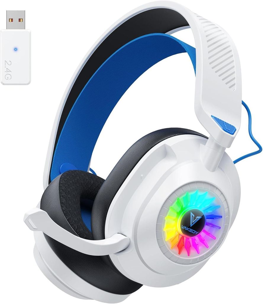 Wireless Gaming Headset,PS5 Headset Bluetooth Wireless für PC, PS4, PS5, Mac, Switch,Mobile mit Mikrofon, mit RGB Licht, Über 50 Stunden Akkulauf...