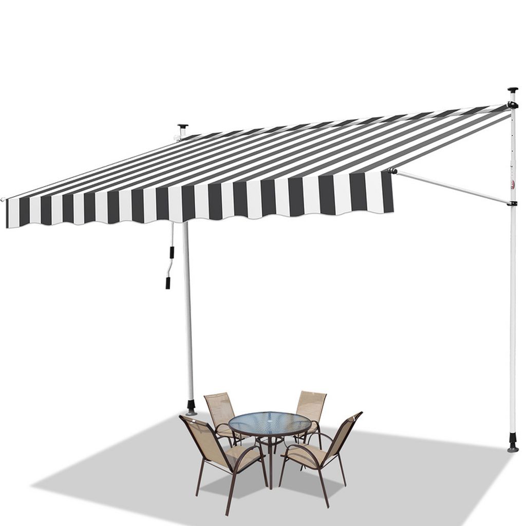 Hengda Klemmmarkise 400x120cm Markise Höhenverstellbare Balkonmarkise mit Handkurbel Sonnenschutz ohne Bohren für Terrasse und Balkon Grau Weiß