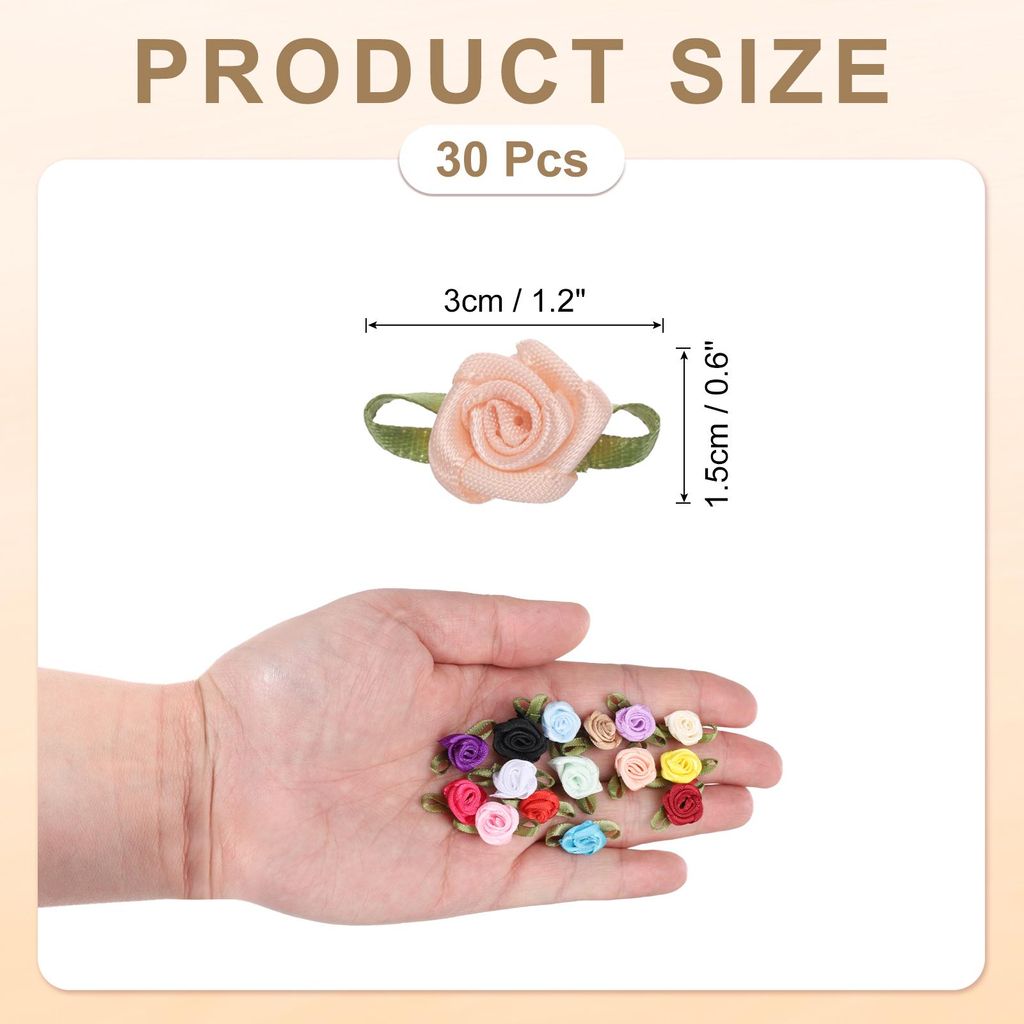 30 Stš¹ck Schneebudpulver Kš¹nstliche Mini Schleifen Blumen 5/8"x1-3/16" Mini-Rosen Schleifen Rosen mit Blatt Stoffblumen Satinband fš¹r N?he...