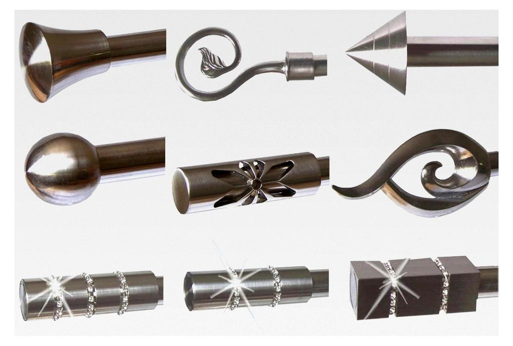 Endstück für 16mm Gardinenstangen Edelstahl Look Kristall verschiedene Designs wählbar