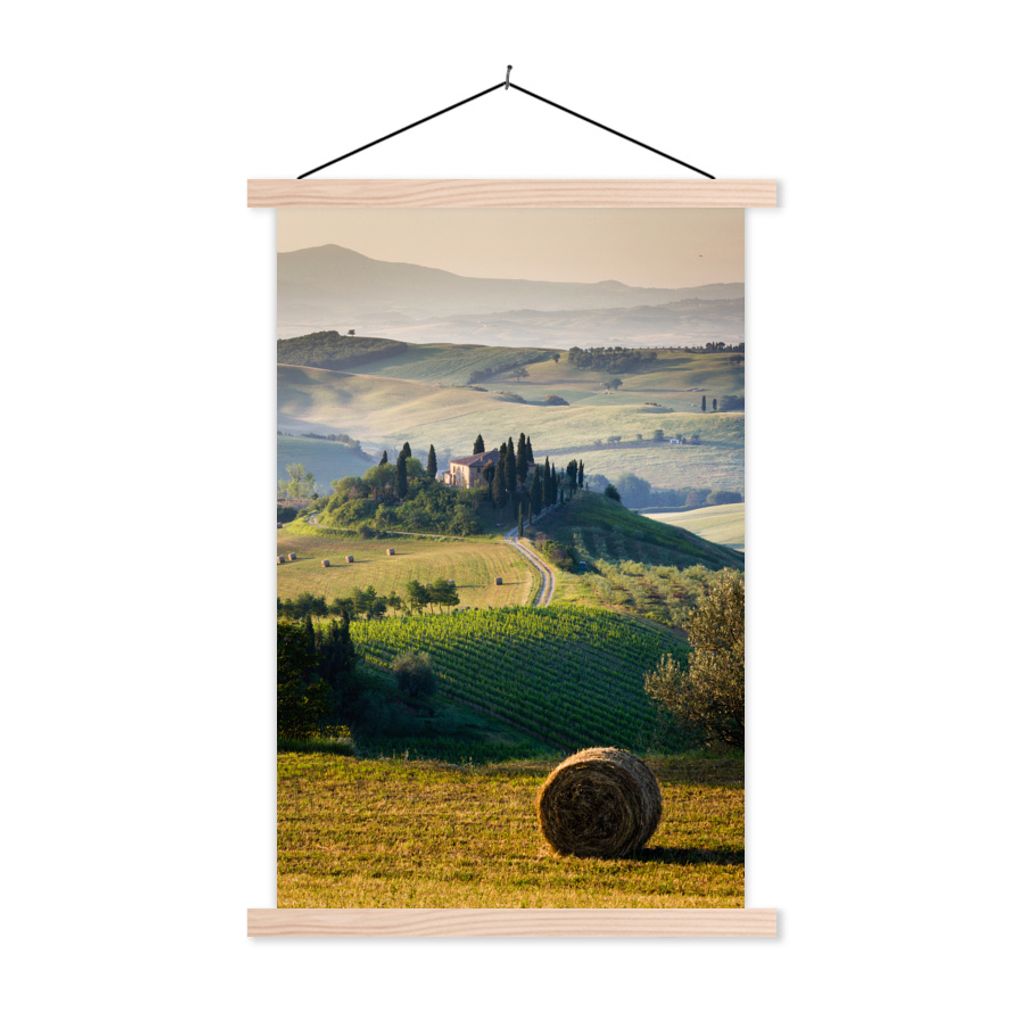 MuchoWow Textilposter Toskana - Landschaft - Grün 40x60 cm mit holzfarbenen Rahmen - Poster