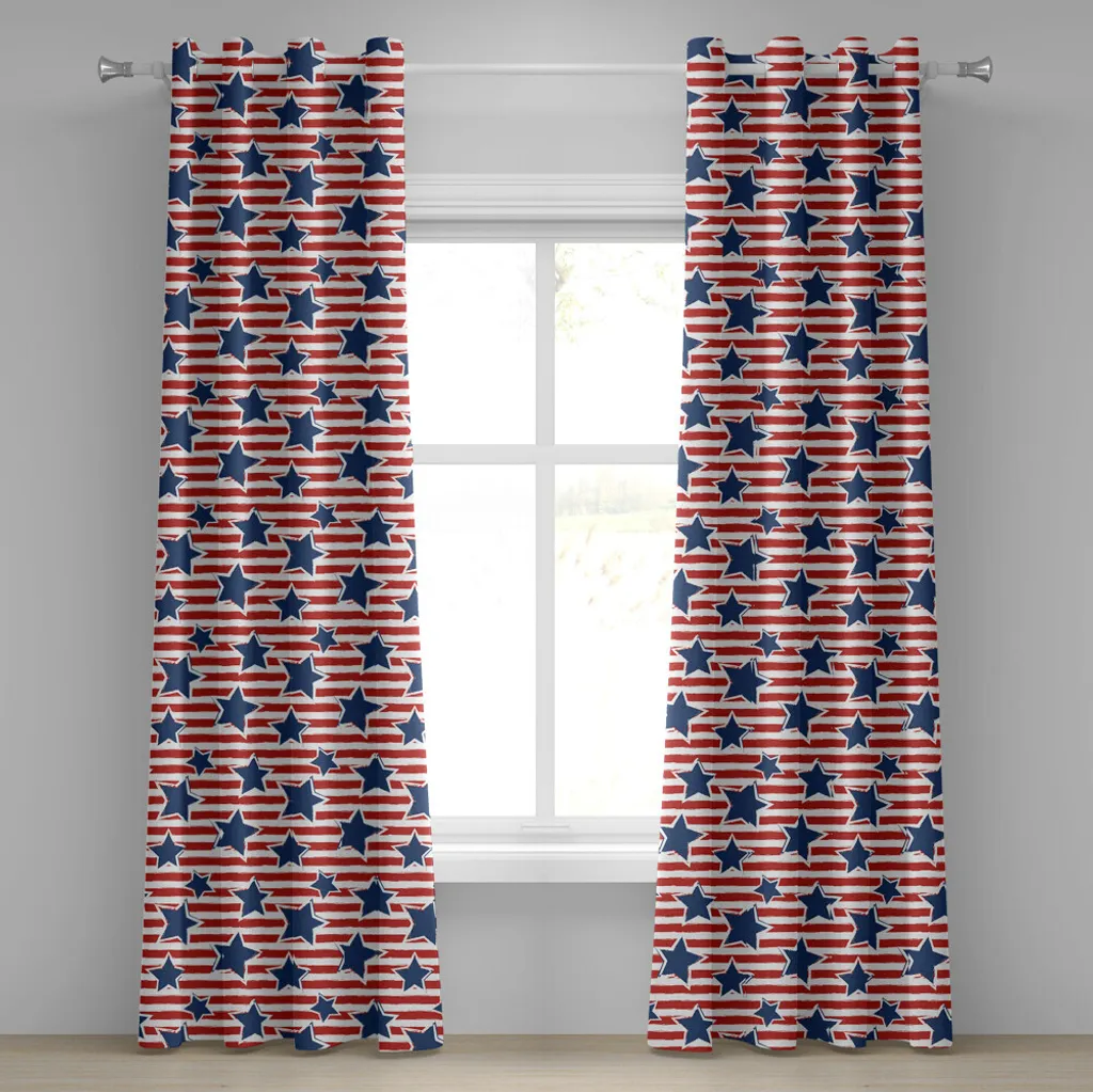 Paire de rideaux déco Drapeau USA pour salon, 280 x 175 cm, Multicolore