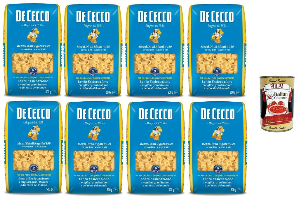 De Cecco Mezzi Ditali Rigati No.159 pasta, 8 x 500g Produktbild 