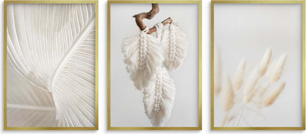 Wandposter, Boho Poster weiße Federn Poster fürs Schlafzimmer 3x30x40cm