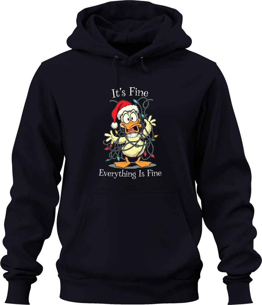 It's Fine Everything Is Fine Ente Weihnachten Lichterkette lustig Uni Hoodie Kapuzenpullover, Navy, 3XL