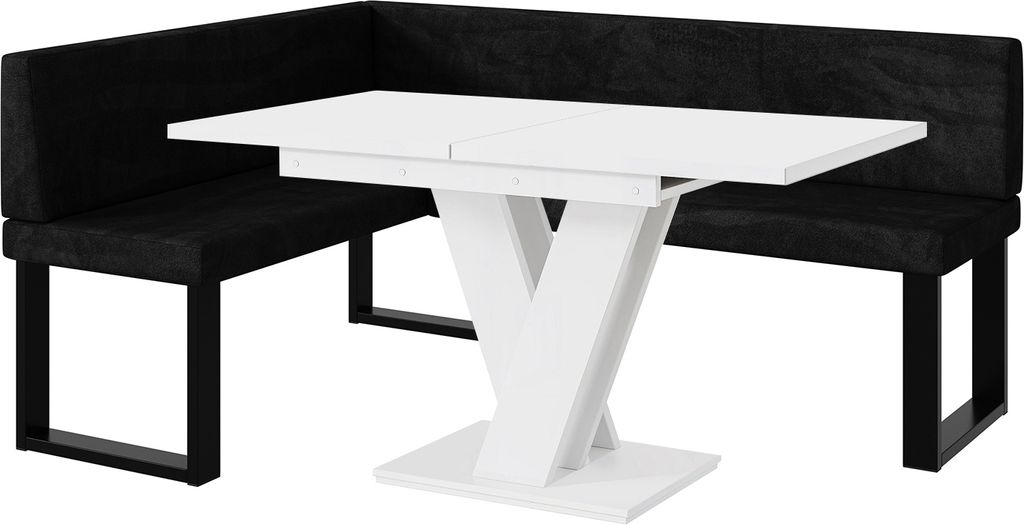 MEBLINI Eckbank für Esszimmer mit ausziehbarem Tisch - Küchenbank - Essecke - Sitzecke Küche - TONI - U-Beine 128x168x87cm Links - Schwarz Samt/...