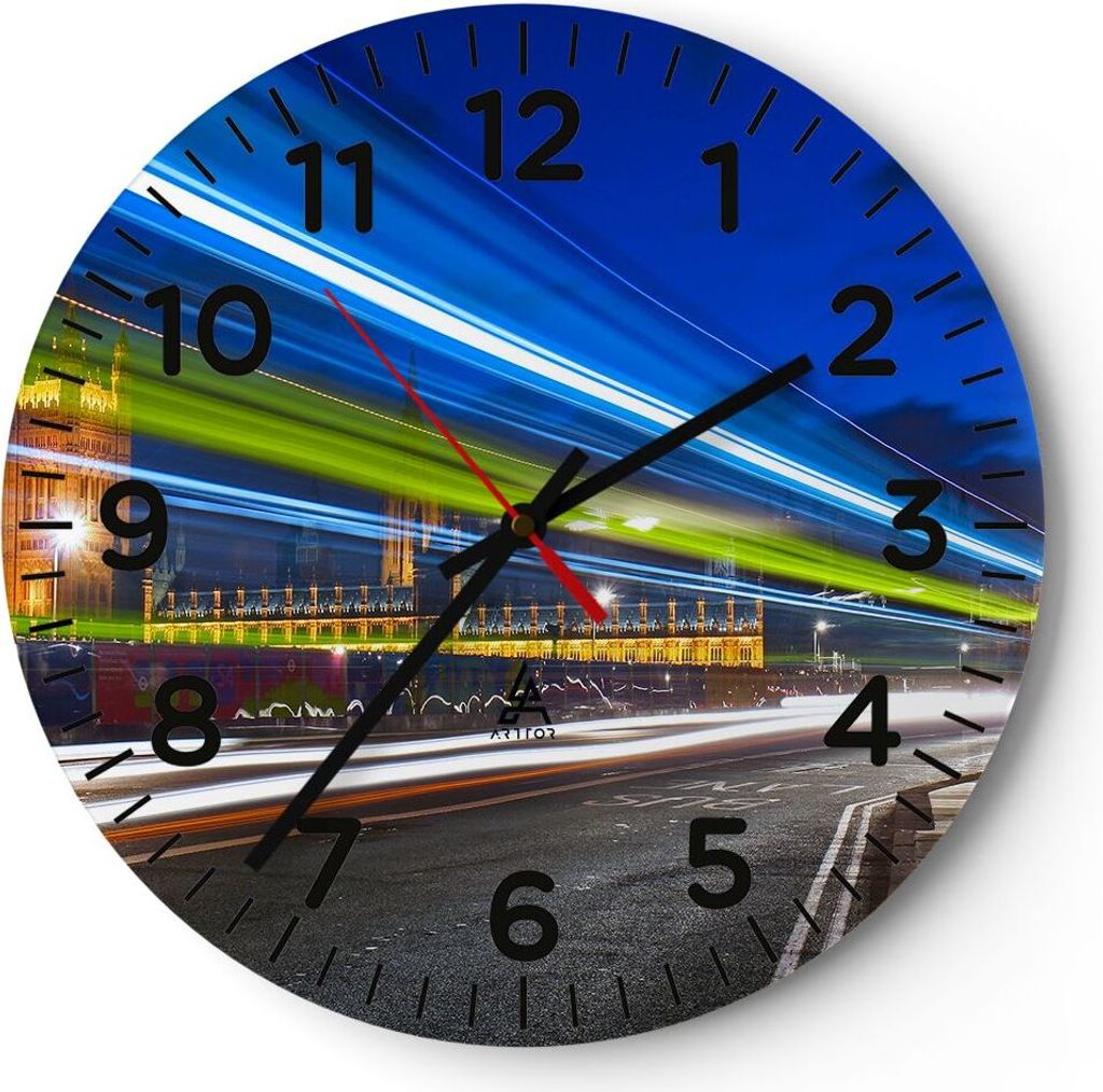 Wanduhr - Rund - Glasuhr - London Parlamentsgebäude Big ben - 40x40cm - Schleichendes Uhrwerk - Lautlos - zum Aufhängen bereit - Dekoration Moder...