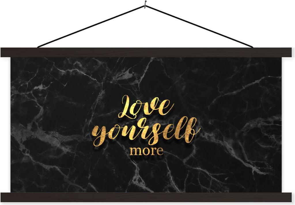 MuchoWow Textilposter Zitate - Liebe - Gold - Marmor 90x45 cm mit schwarzem Rahmen - Klemmleisten