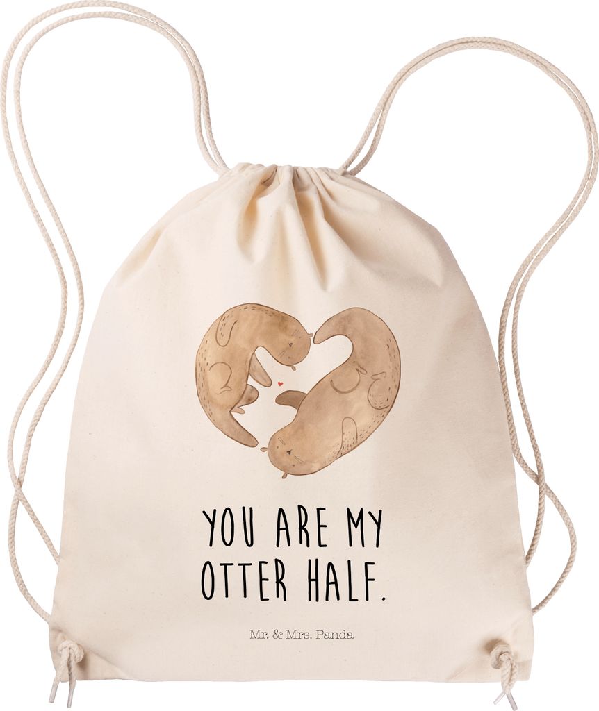 Mr. & Mrs. Panda Jutebeutel Otter Herz - Transparent - Geschenk, Stoffbeutel, festival rucksack, kordelzugbeutel, Liebe, wander, Hochzeitstag, gym ...