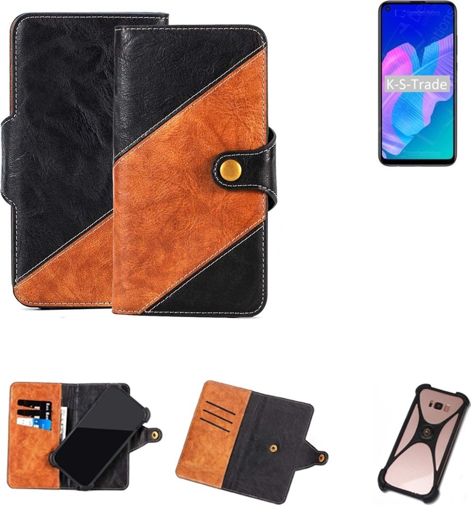 K-S-Trade Handyhülle Schutzhülle Bookstyle Case Wallet-Case kompatibel mit Huawei Y7p Handy Cover Bumper Klapphülle schwarz hellbraun 1x
