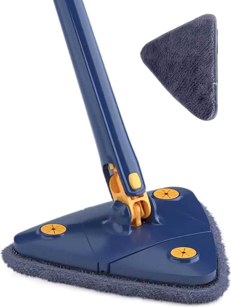 Wischmopp 360° drehbar Super Wasseraufnahme dreieckig Wischmopp Faltbarer automatischer Wasserquetsch-Mikrofaser-Wandwischmopp mit 1 Ersatz-Mopp-T...