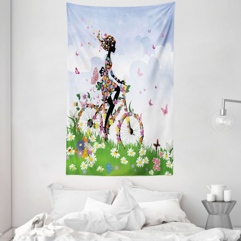 ABAKUHAUS Draussen Wandteppich und Tagesdecke, Vintage romantisches Bike aus Weiches Mikrofaser Stoff Waschbar ohne Verblassen Digitaldruck, 140 x ...