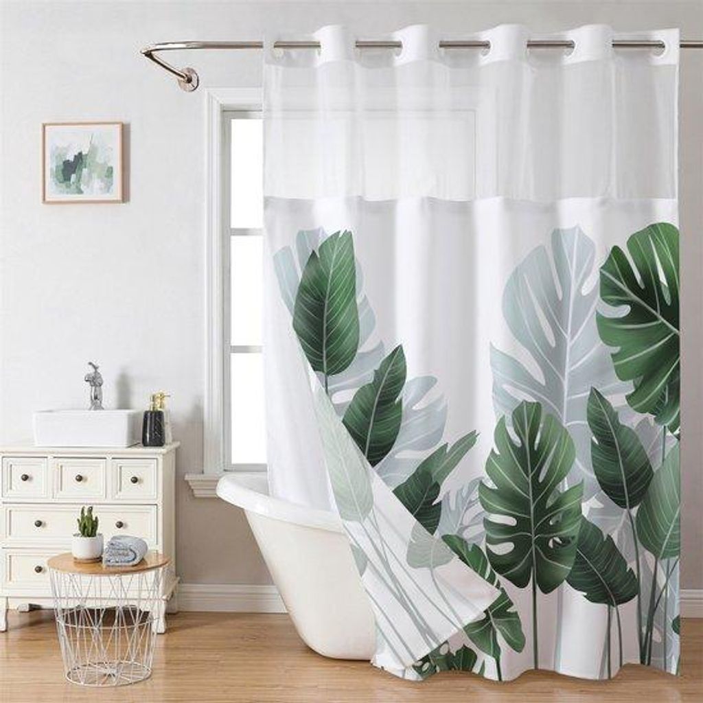 Schimmelabwehrduschvorhang - 181x188 cm, Polyester, Ringe, tropisches Blattmuster, maschinell waschbar