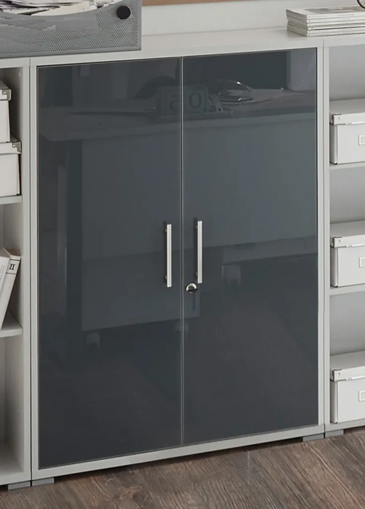 Armoire gain de place Olivia gris clair en verre pour petit bureau