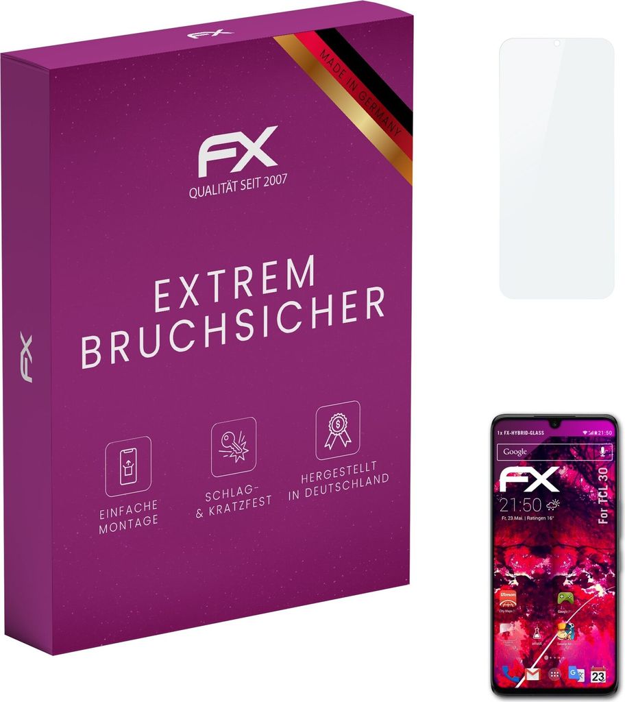 atFoliX FX-Hybrid-Glass Displayfolie kompatibel mit TCL 30 Glasfolie