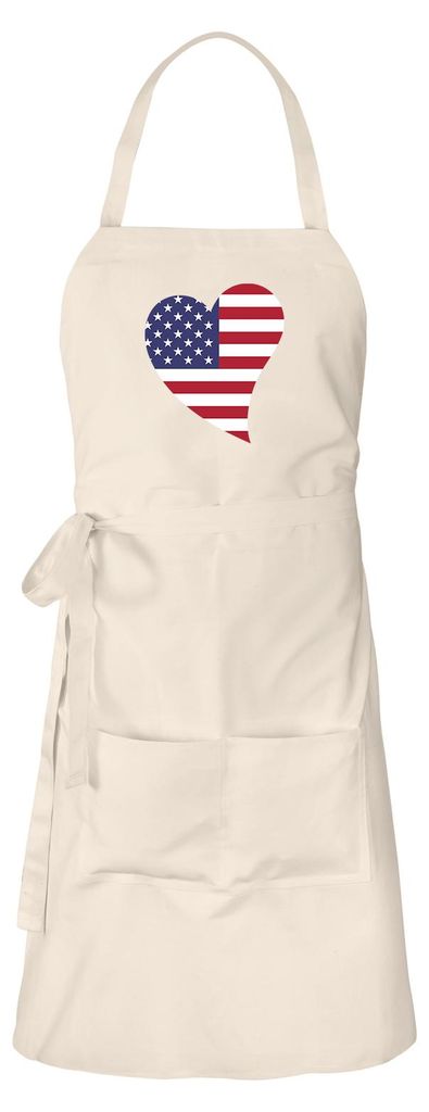 Huuraa Schürze USA Flagge Herz Natur mit Taschen Baumwolle Kochschürze Geschenkidee