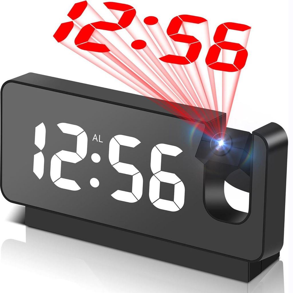 Digitaler Projektionswecker mit LED-Spiegeldisplay, 180° Produktbild 