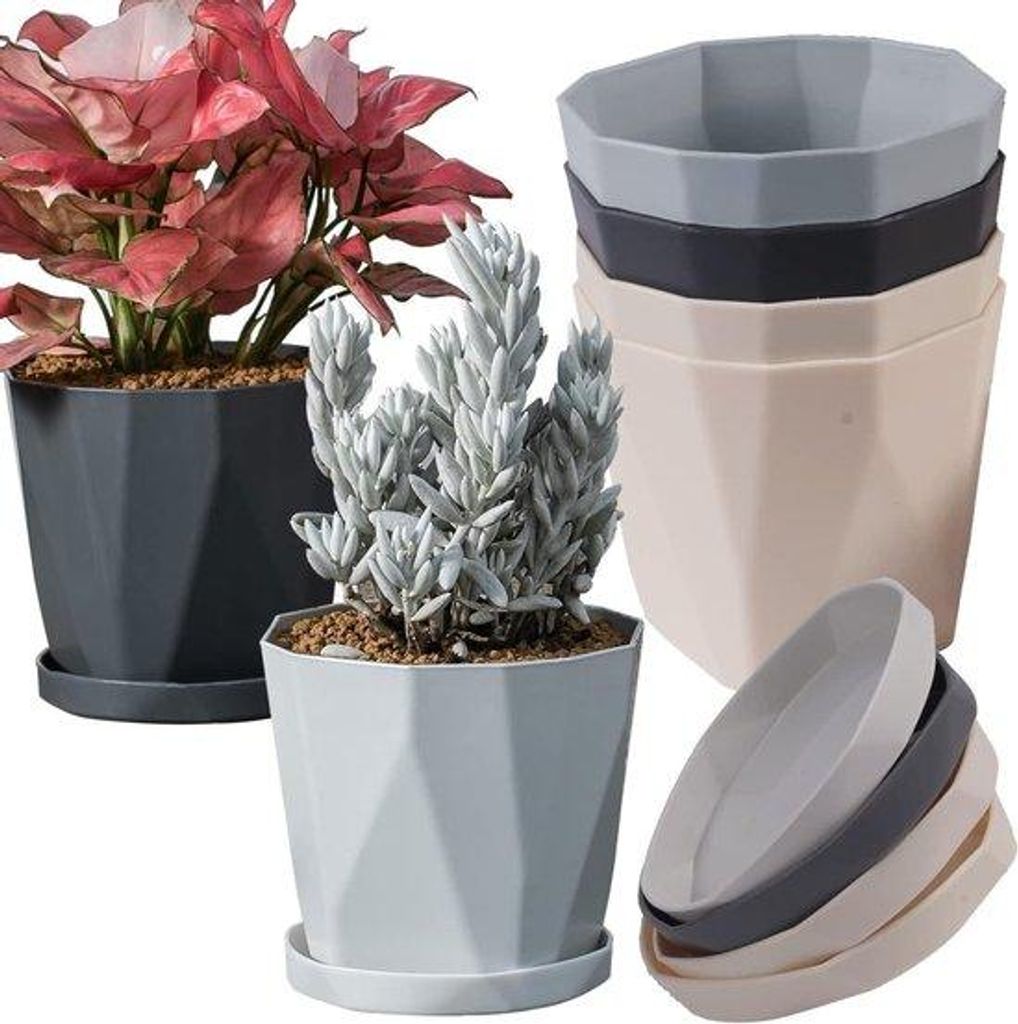 Keramische Blumenpflanzkübel 13 cm - Set von 6 Blumenvasen mit Unterteller, skandinavischer Stil (3 Farben)