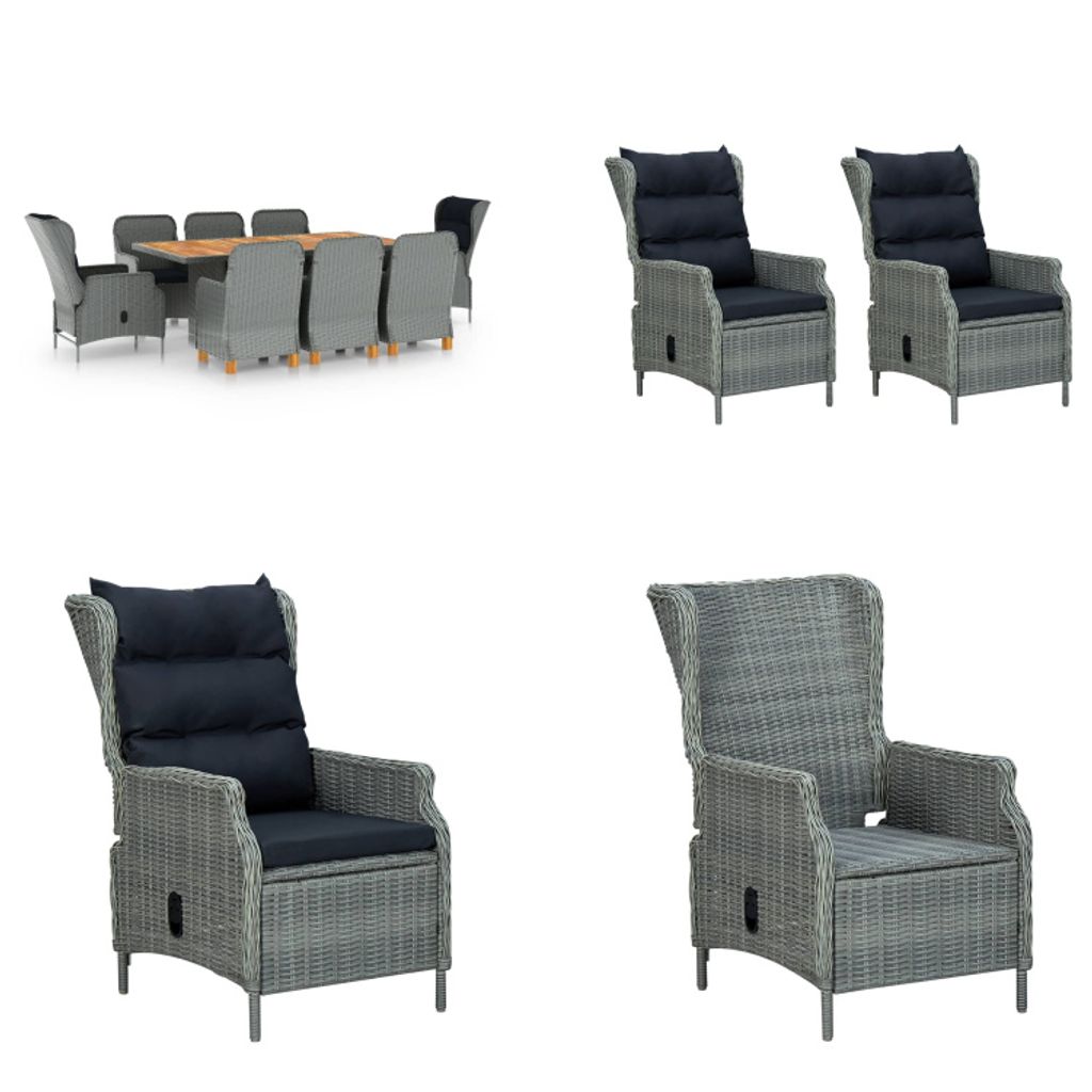 vidaXL 9 tlg. Garten Essgruppe mit Auflagen Poly Rattan Hellgrau - Gartenmöbel-Set - Gartenmöbel-Sets - Gartentisch Und Stuhl - Gartentische Und ...