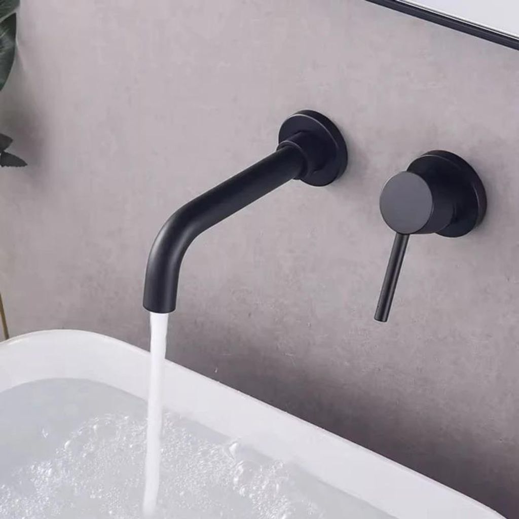 Badezimmer Armatur - Waschtischarmatur - Wandmontage - Einhebel - Drehbar 360° - Heiß/Kalt Mischer - Messingkörper - Keramik-Kartusche - Mattsch...
