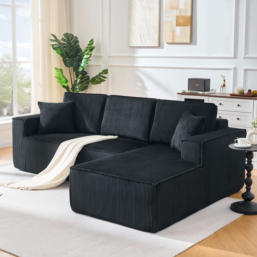 okwish Modulares L-förmiges Sofa Loungesofa Ecksofa mit vertikalen Rippen,Chaiselongue Schlafsofa mit Lendenunterstützung und Armlehne,aus Cordst...