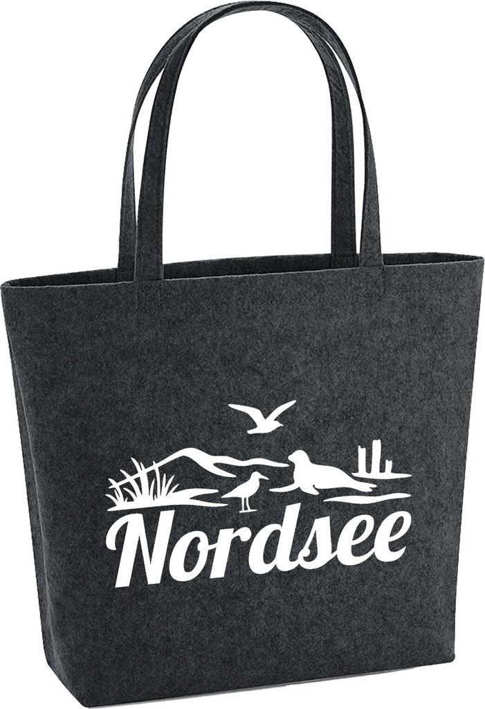 Huuraa Filzshopper Nordsee Strandmotiv 22 Liter Charcoal Melange Filztasche Geschenkidee